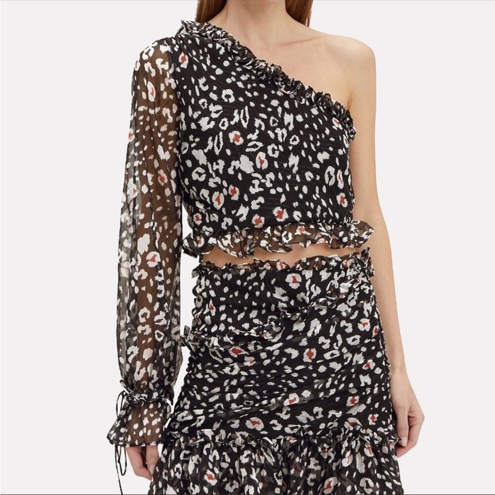 NEW THE EAST ORDER REVOLVE Black White Skye One Shoulder Tie Top Blouse Shirt M